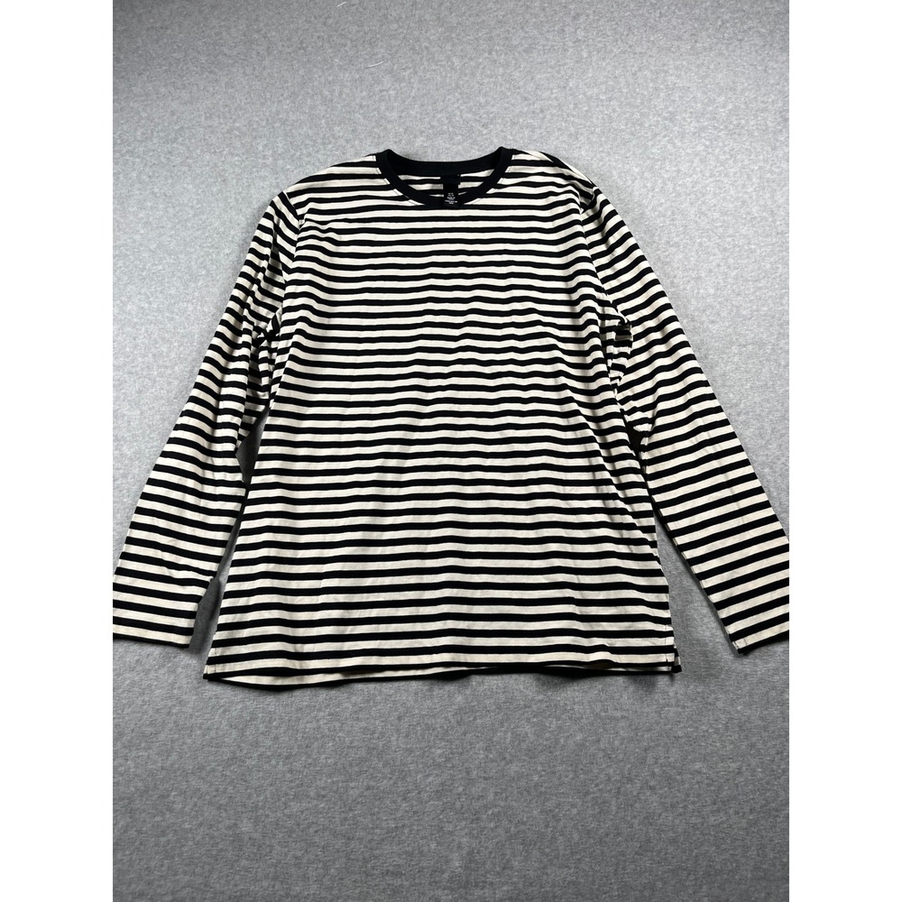 100% Cotton Long Sleeve Women XL Stripe Black White Layering Minimalist Capsule